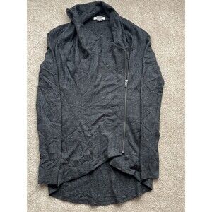Helmut Lang Sweater Jacket Womens Small Gray Asymmetric Cowl Neck Wool Moto